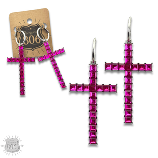 Rhinestone cross hoop earring