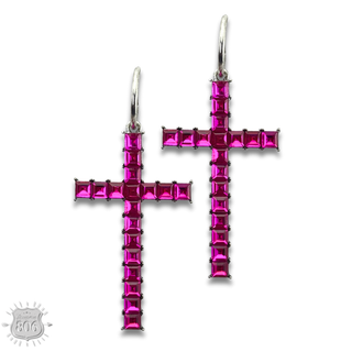 Rhinestone cross hoop earring