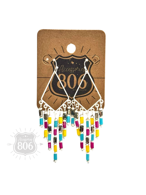 Bead fringe diamond teardrop earring