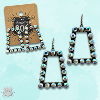 Rhinestone rim rectangle earring