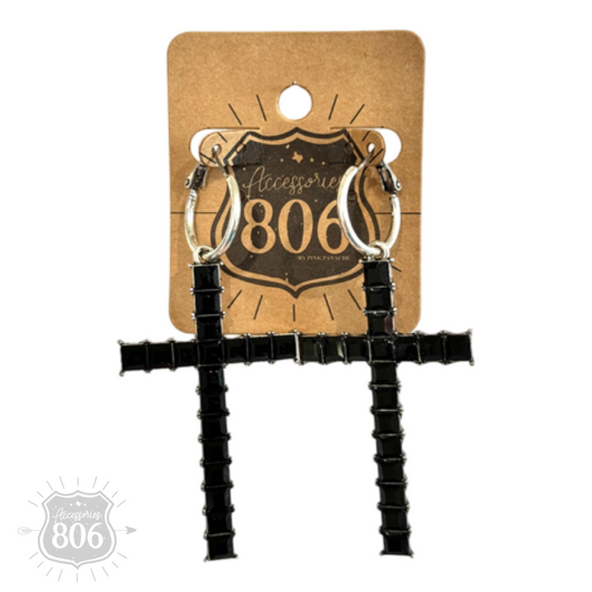 Rhinestone cross hoop earring