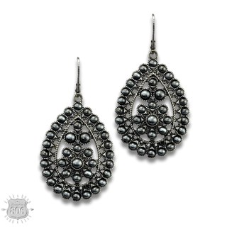 Burnished silver scalloped teardrop earring  