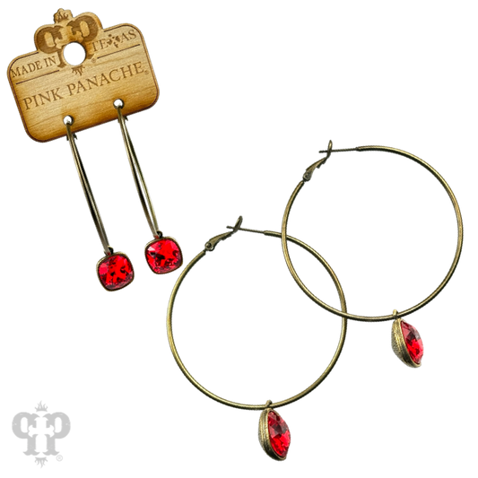 Austrian square crystal hoop earring, 12mm