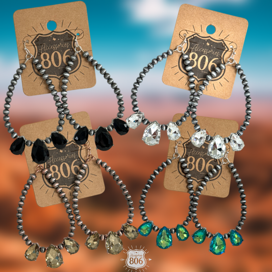 Western burnished bead and rhinestone teardrop earring