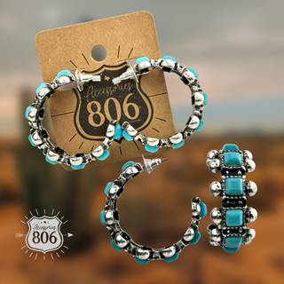 Western turquoise stone hoop earring