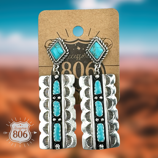 Southwest silver and turquoise rectangle earring