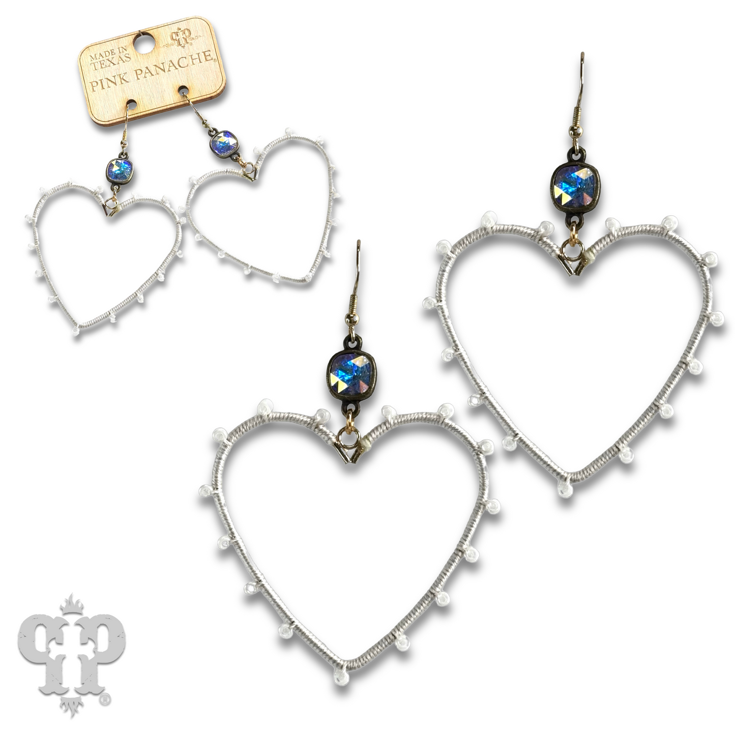Bead wrapped heart earring with Austrian crystal