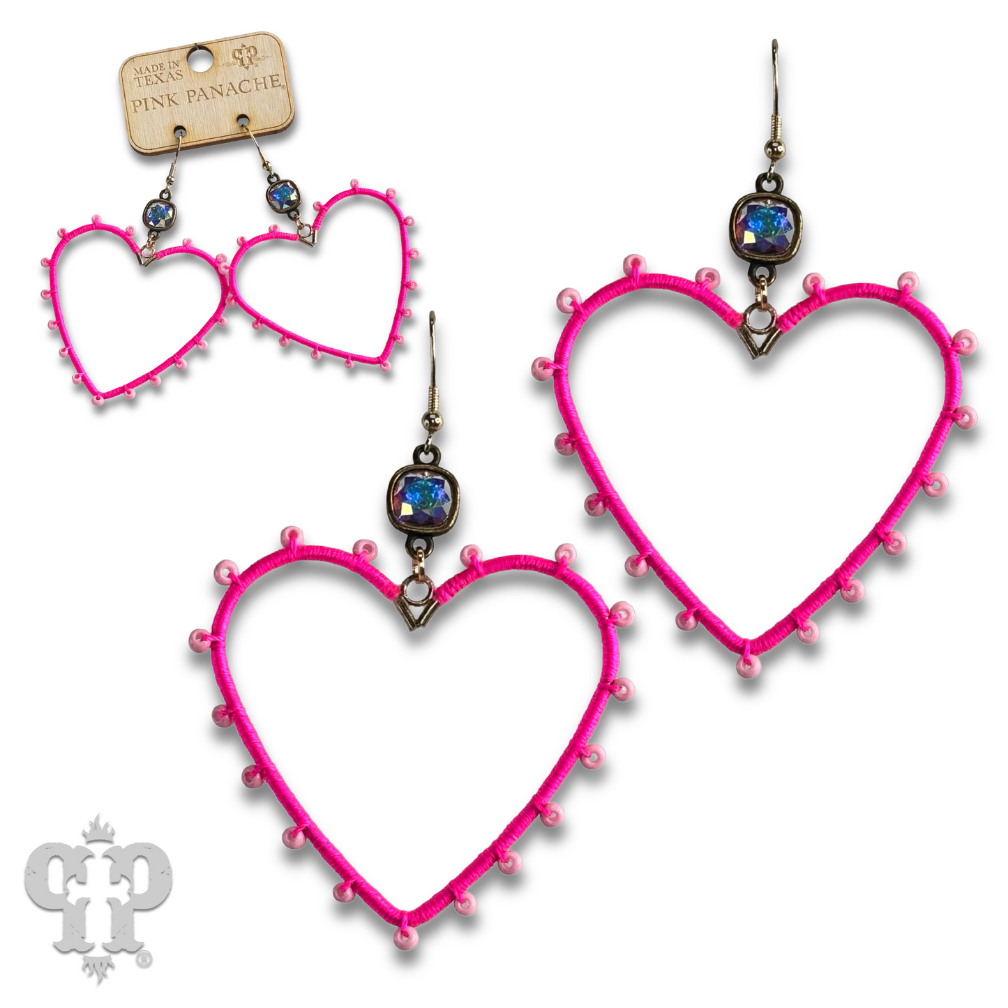 Bead wrapped heart earring with Austrian crystal