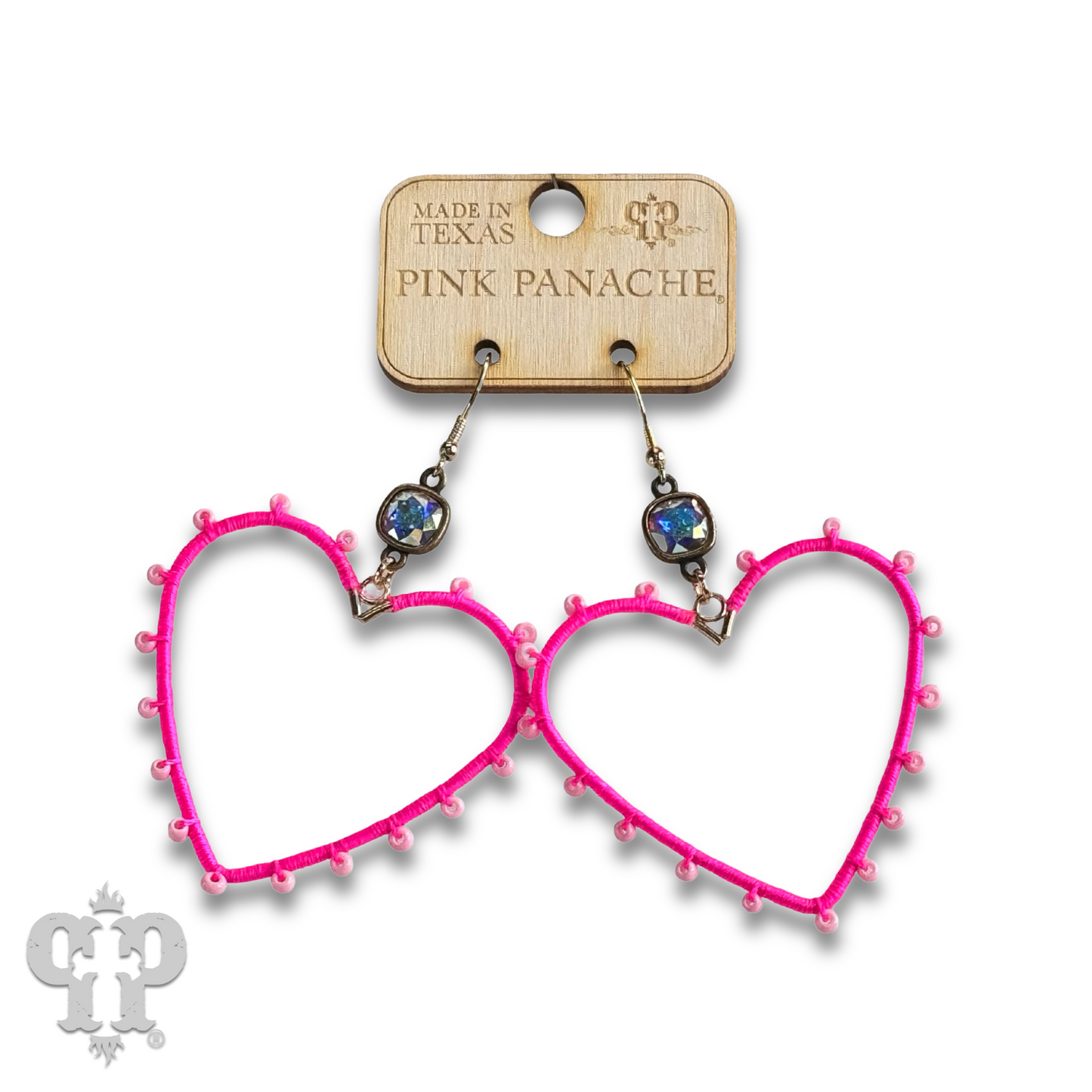 Bead wrapped heart earring with Austrian crystal
