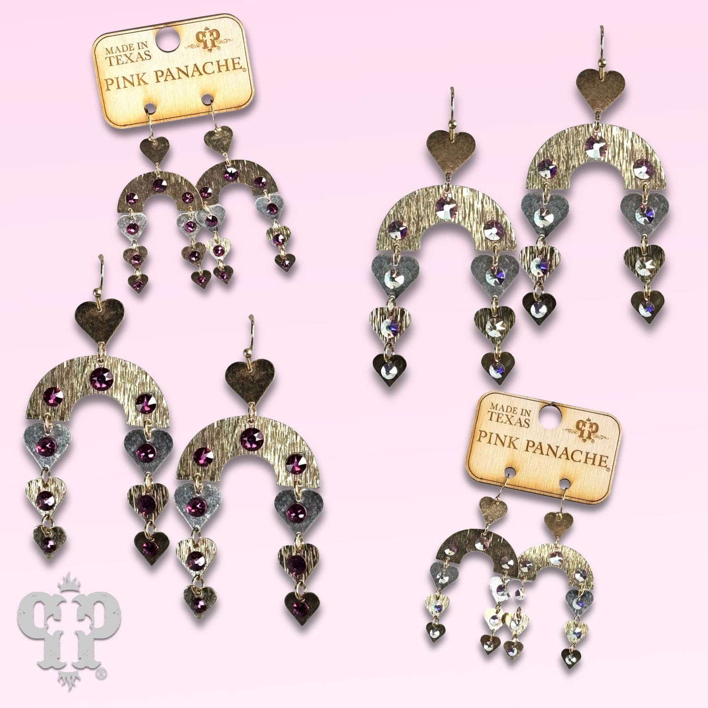Heart charm and arch earring with Austrian crystal