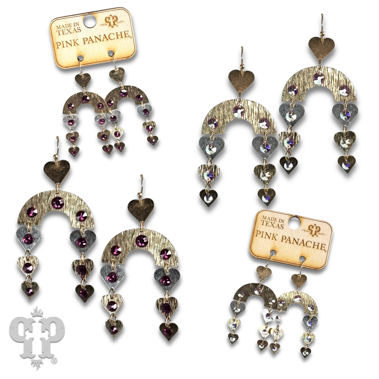 Heart charm and arch earring with Austrian crystal