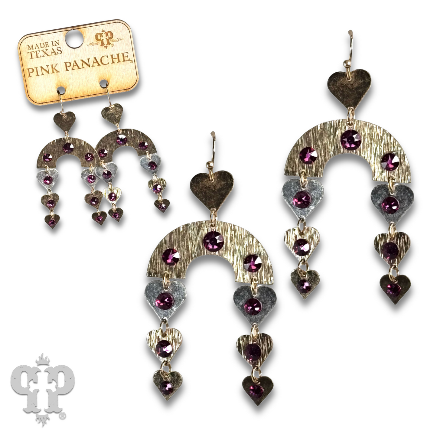 Heart charm and arch earring with Austrian crystal