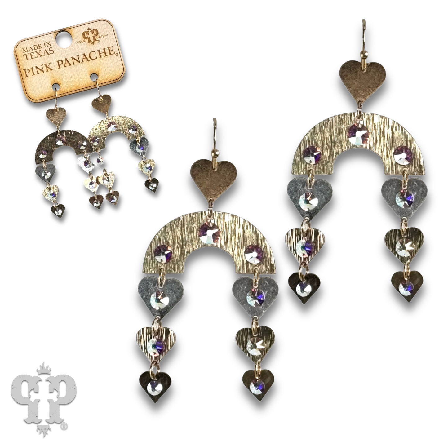 Heart charm and arch earring with Austrian crystal