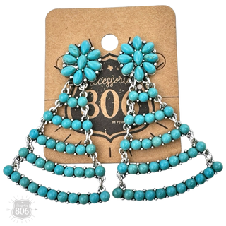 Western style turquoise color stone chandelier earrings