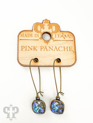 Square Austrian crystal on kidney wire earring, 10mm