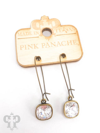 Square Austrian crystal on kidney wire earring, 10mm