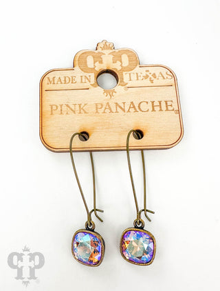 Square Austrian crystal on kidney wire earring, 10mm