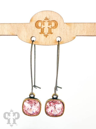 Square Austrian crystal on kidney wire earring, 10mm