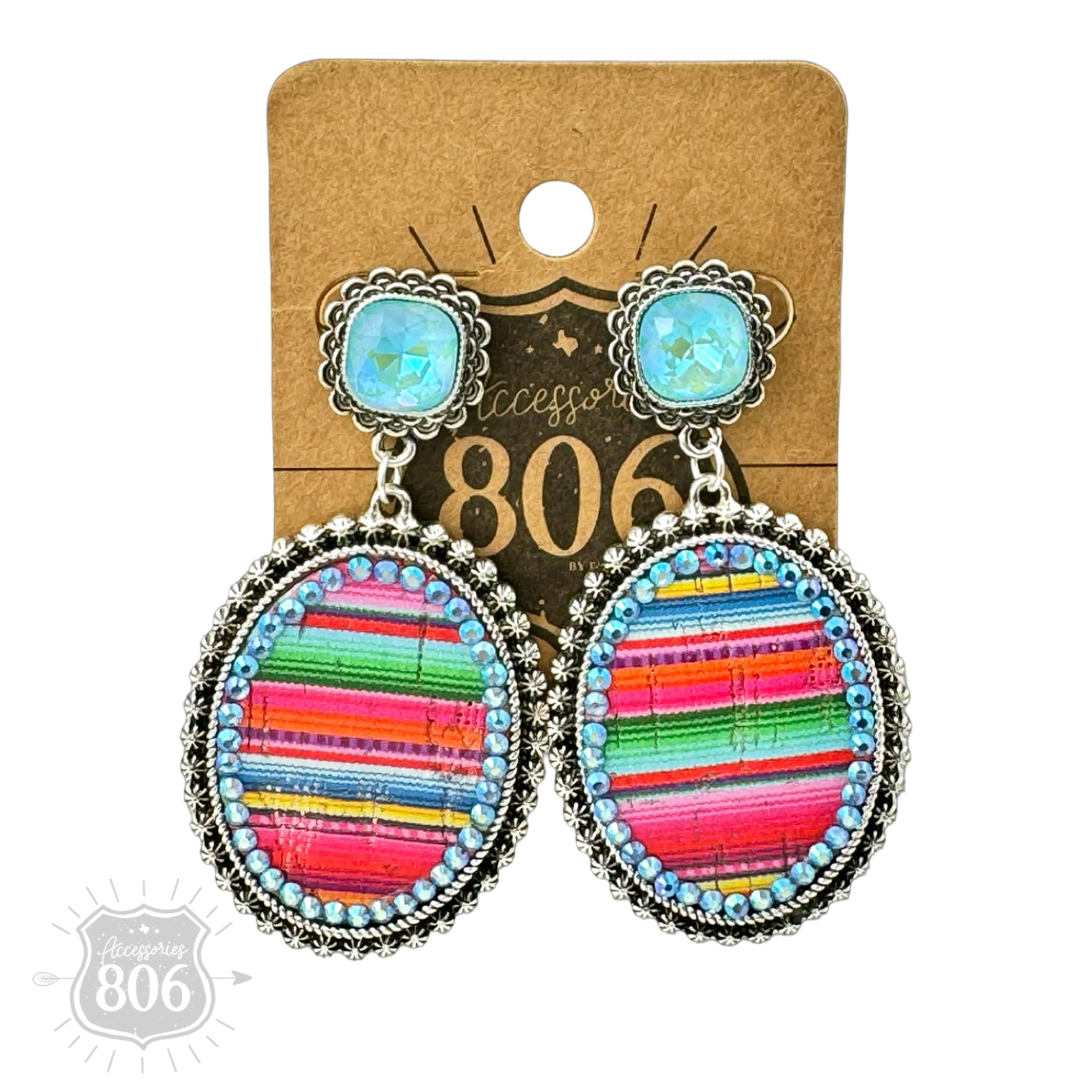 Serape filled oval rhinestone post dangle earring