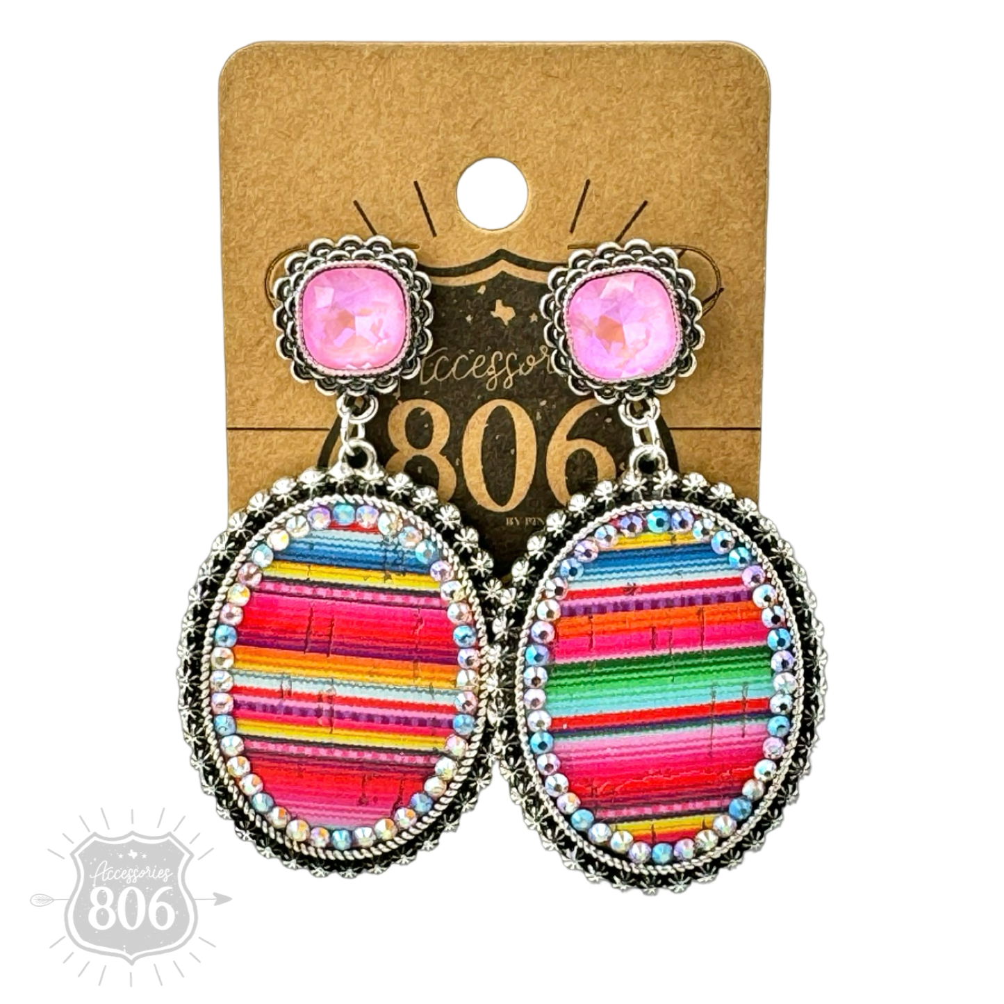 Serape filled oval rhinestone post dangle earring