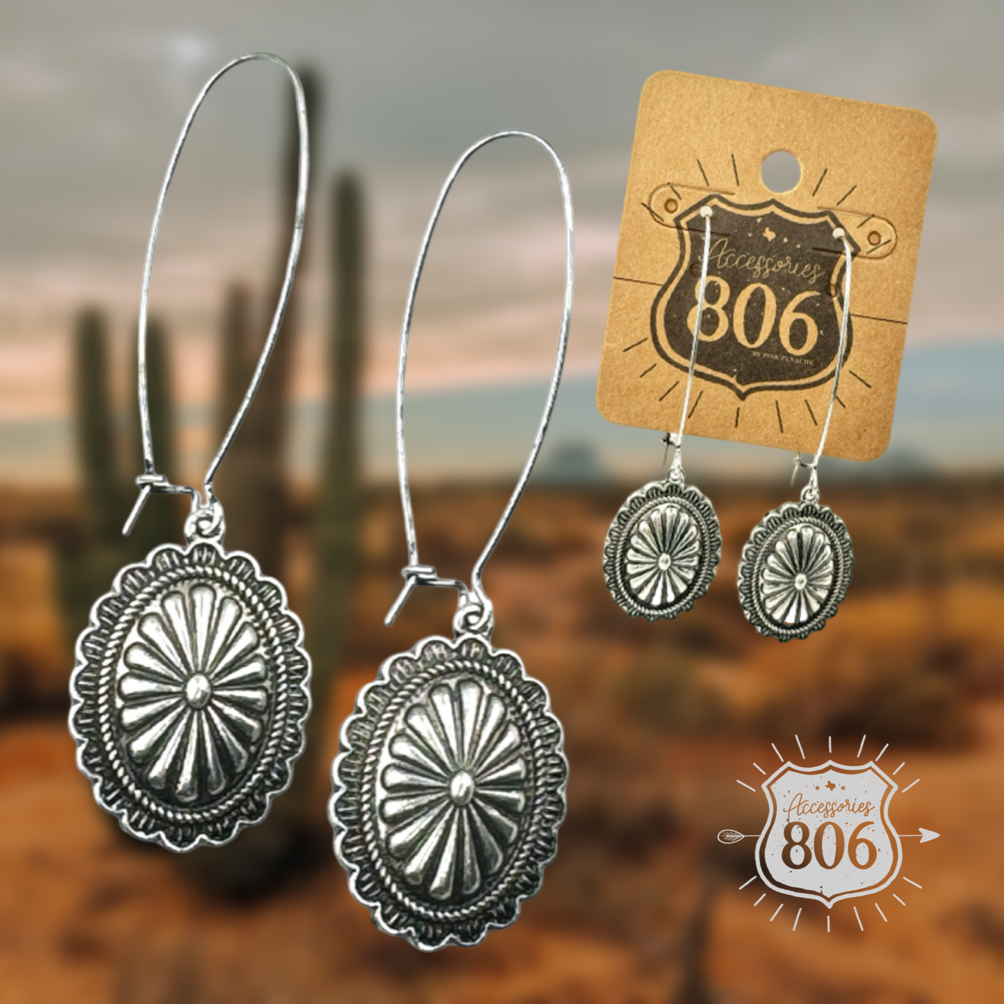 Western silver concho earring