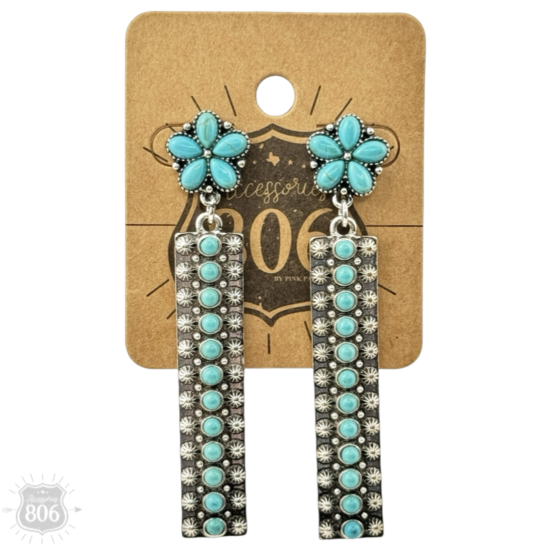 Western silver and stone bar earring