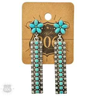 Western silver and stone bar earring