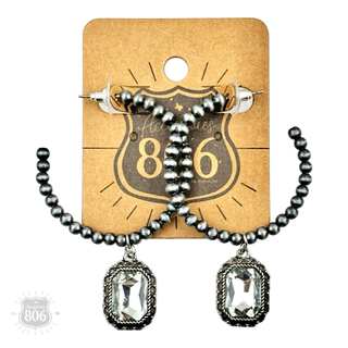 Navajo style bead hoop earring, octagon rhinestone charm