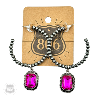 Navajo style bead hoop earring, octagon rhinestone charm