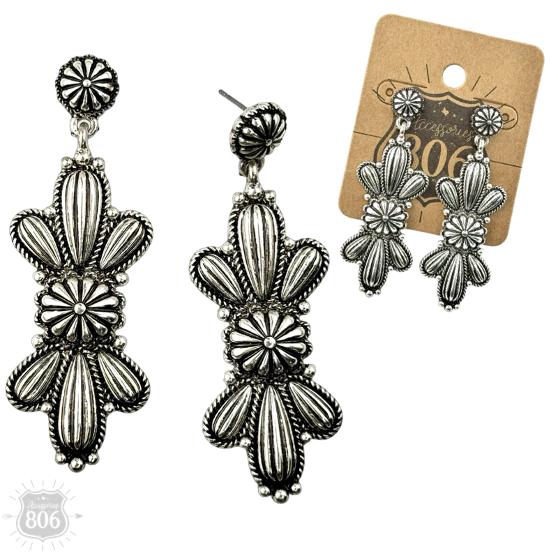 Western silver butterfly concho earring