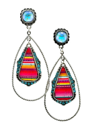 Western serape teardrop earring, square rhinestone post