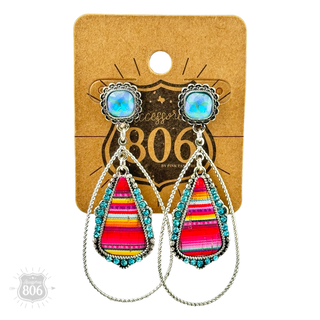 Western serape teardrop earring, square rhinestone post