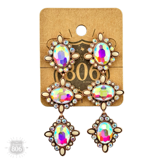 Western triple oval rhinestone earring