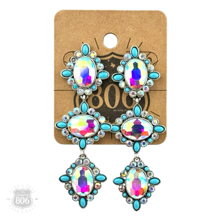 Western triple oval rhinestone earring