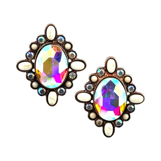 Western oval rhinestone post earring