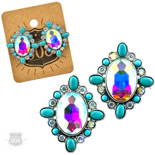Western oval rhinestone post earring