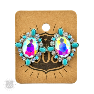 Western oval rhinestone post earring