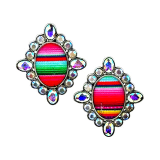 Western serape oval and rhinestone earring