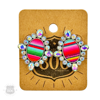Western serape oval and rhinestone earring