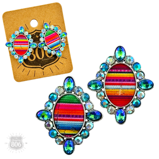 Western serape oval and rhinestone earring