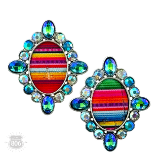 Western serape oval and rhinestone earring
