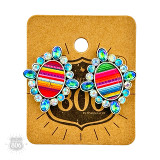 Western serape oval and rhinestone earring