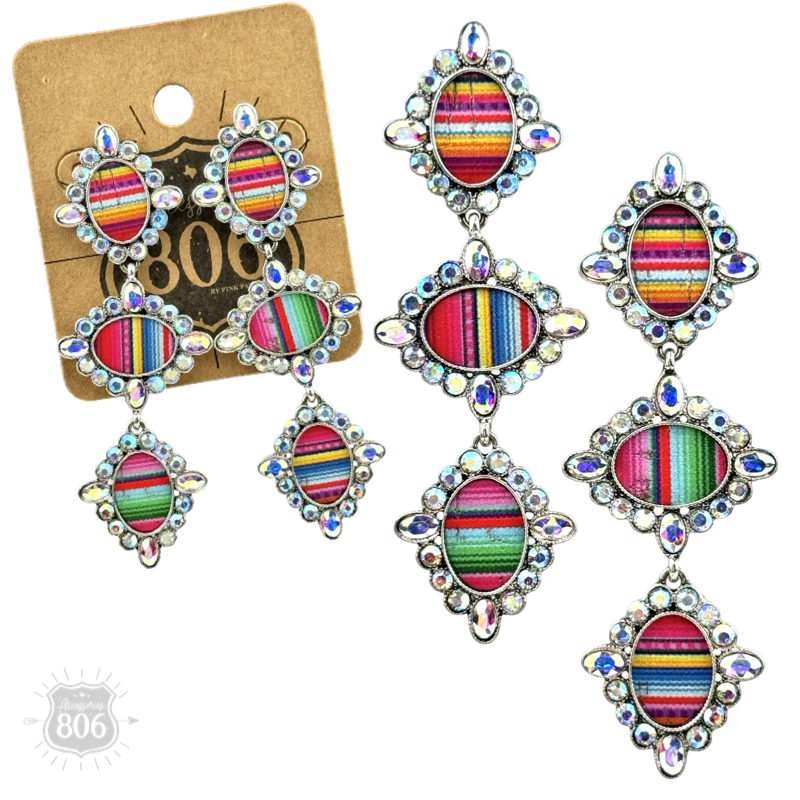Western serape triple oval earring with rhinestones