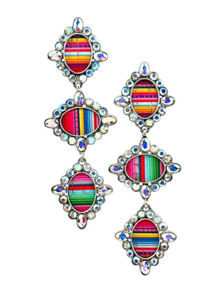 Western serape triple oval earring with rhinestones