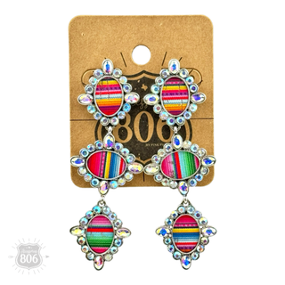 Western serape triple oval earring with rhinestones