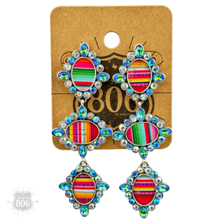 Western serape triple oval earring with rhinestones