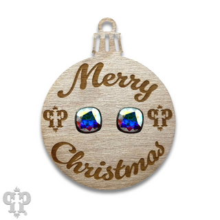 Christmas gift ornament with small Austrian crystal post earring