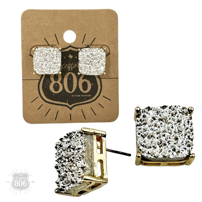 Square iridescent druzy post earring