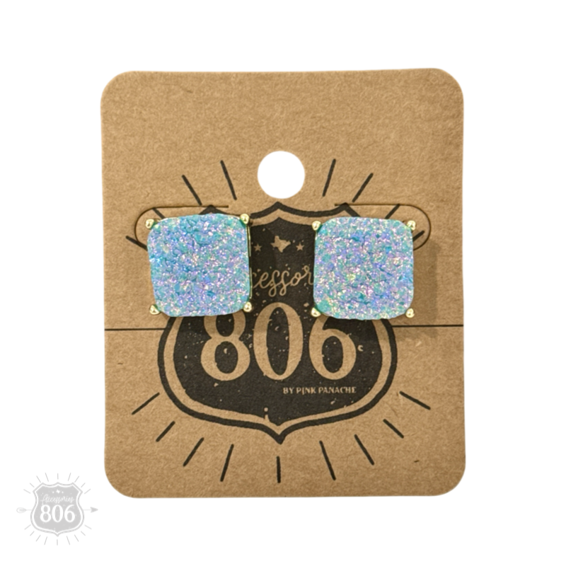 Square iridescent druzy post earring