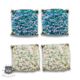 Square iridescent druzy post earring